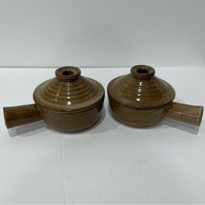 Vintage Stoneware Steamer Soup Bowls/Crocks - Set of 2 Pottery Soup Pots